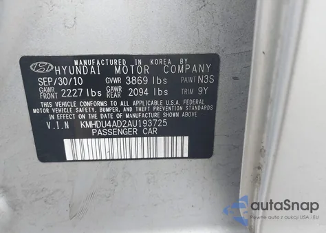 2010 Hyundai Elantra Se z USA, uszkodzony, nr VIN KMHDU4AD2AU193725